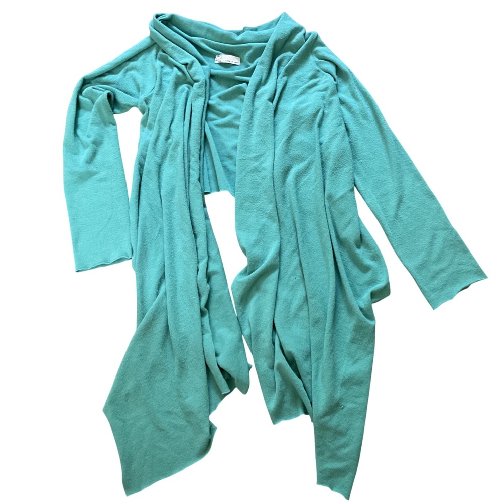 Young at Heart Womens Teal Green Open Front Waterfall Draped Cardigan USA S/M